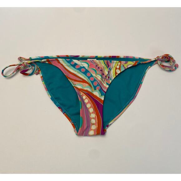Xhilaration Bikini Bottom Medium Tie String 70's 80's Teal Pink Gold Palm Royale - Picture 2 of 11